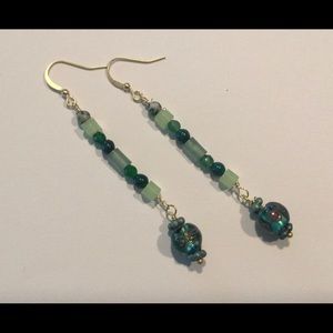 Green mixed bead and stone earrings
